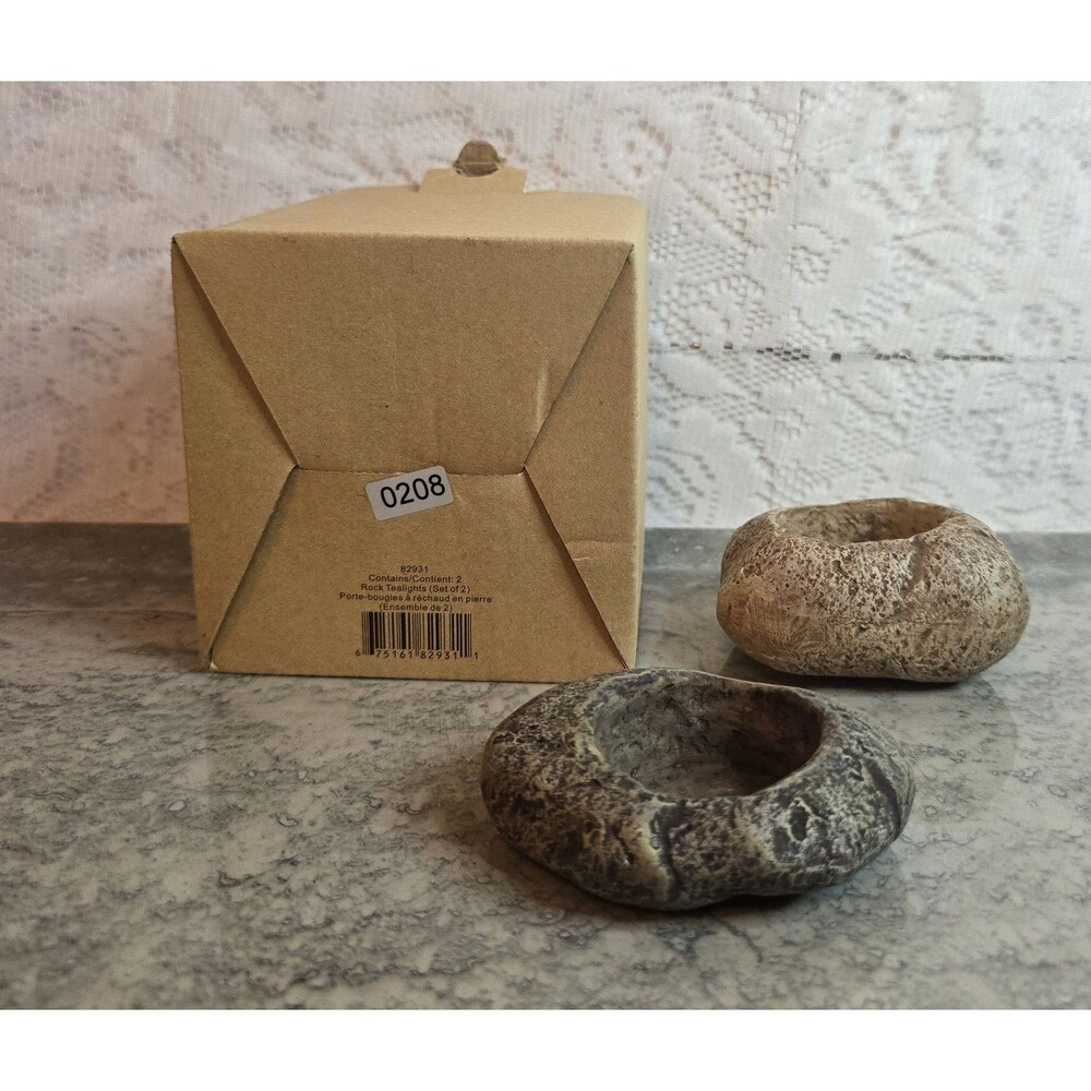 Gold Canyon Candle Rock Tealights Set of 2 Faux Stone Tealight Holders 82931 NIB